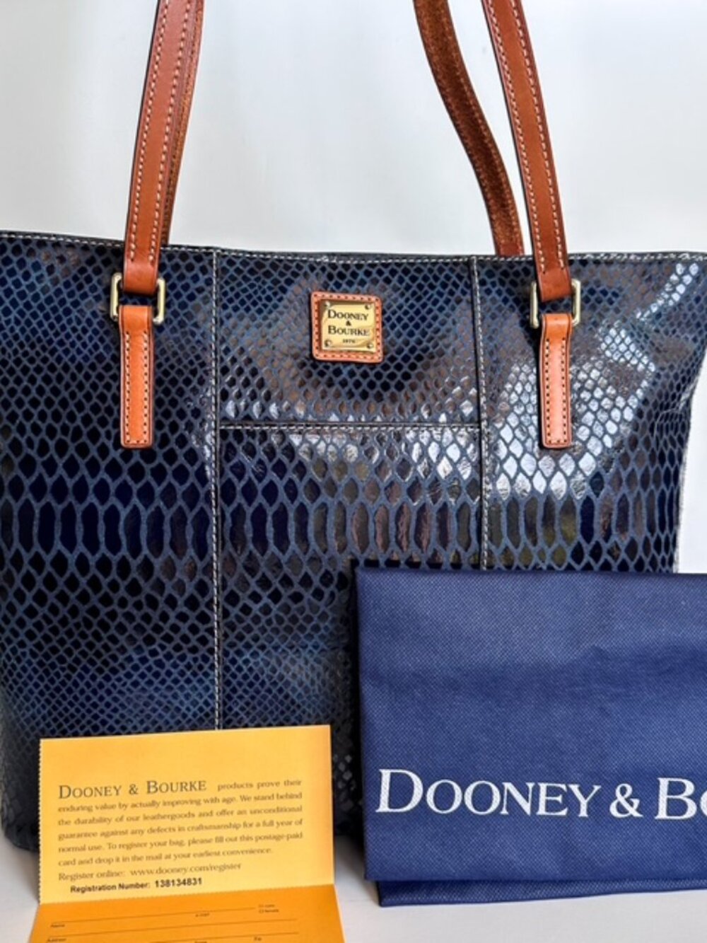 Dooney & Bourke Cobalt Blue Snake-Print Lexington Shopper Tote – NWT